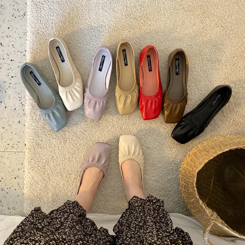 Bailamos Women Ballet Flats Korean Wrinkled Soft Sole Grandma Shoes