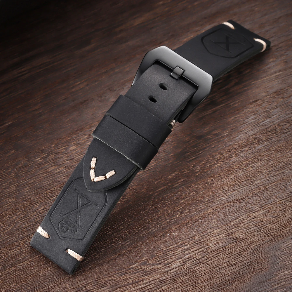 Dark Brown Genuine Leather Men's Wrist Bracelet with Universal Stitching Strap