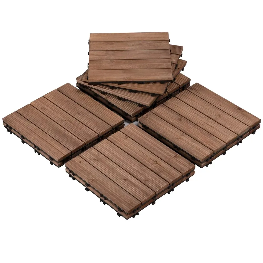 

12 x 12''(11 PCS)Patio Pavers Interlocking Wood Tiles Wood Flooring Tiles Indoor & Outdoor For Patio Garden Deck Poolside