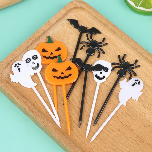 10Db/Szett Rajzfilm Gyerekek Sütemény Desszert Fogpiszkáló Ebéd Szedése Halloween Gyümölcs Villa Food Fork Bento Ebédek Party Dekoráció