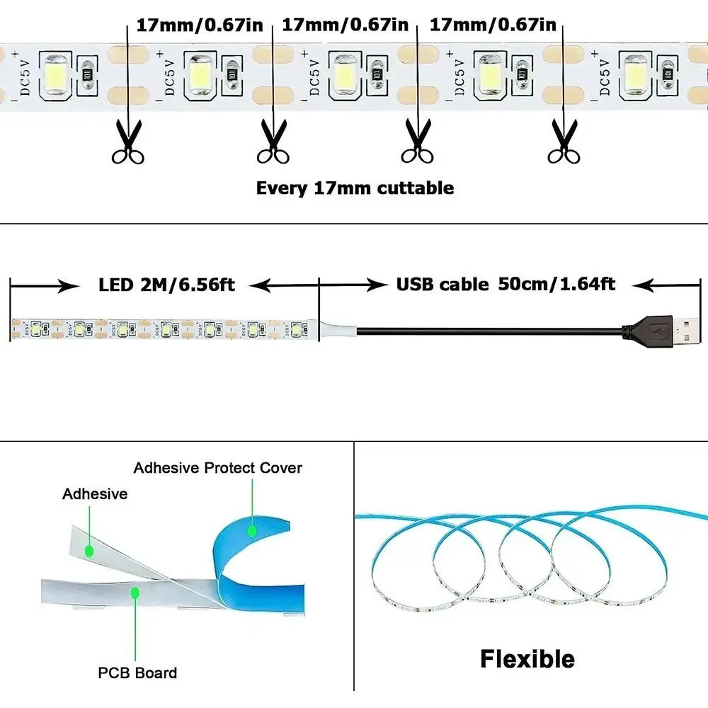 White Warm LED String Light USB Strip Lamp for Home Decor