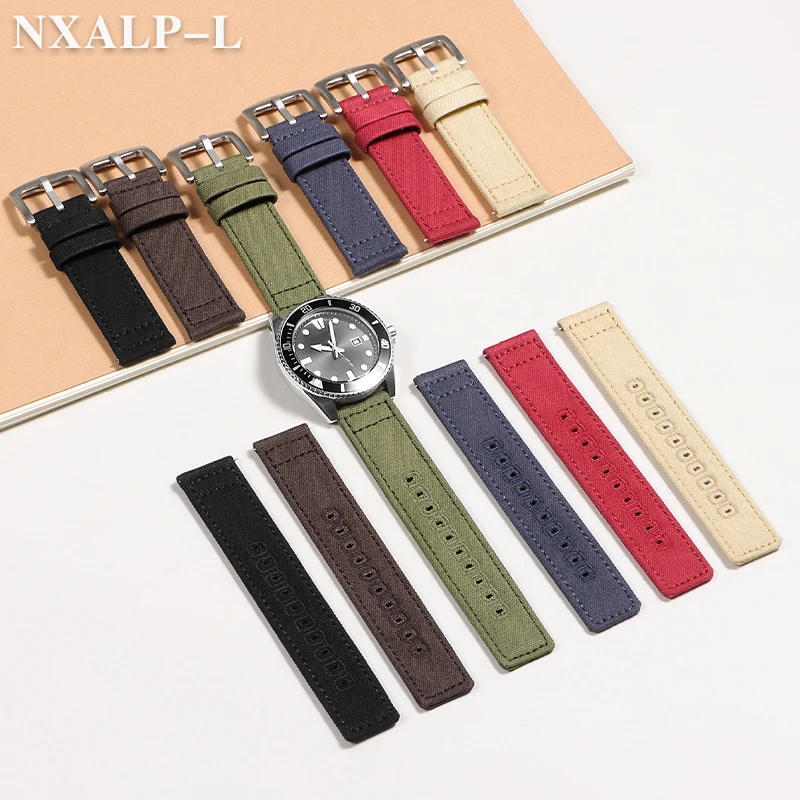Quick Release Army Green Nylon Canvas Watch Strap with Brushed Buckle