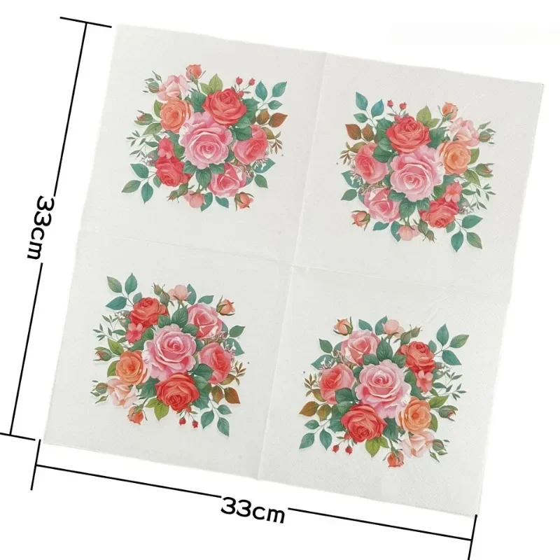 10/20pcs 33cm 2-Ply Rose Bouquet Napkins Wedding Hotel Printed Handkerchiefs Valentine's Day Confessions Decorative Napkins