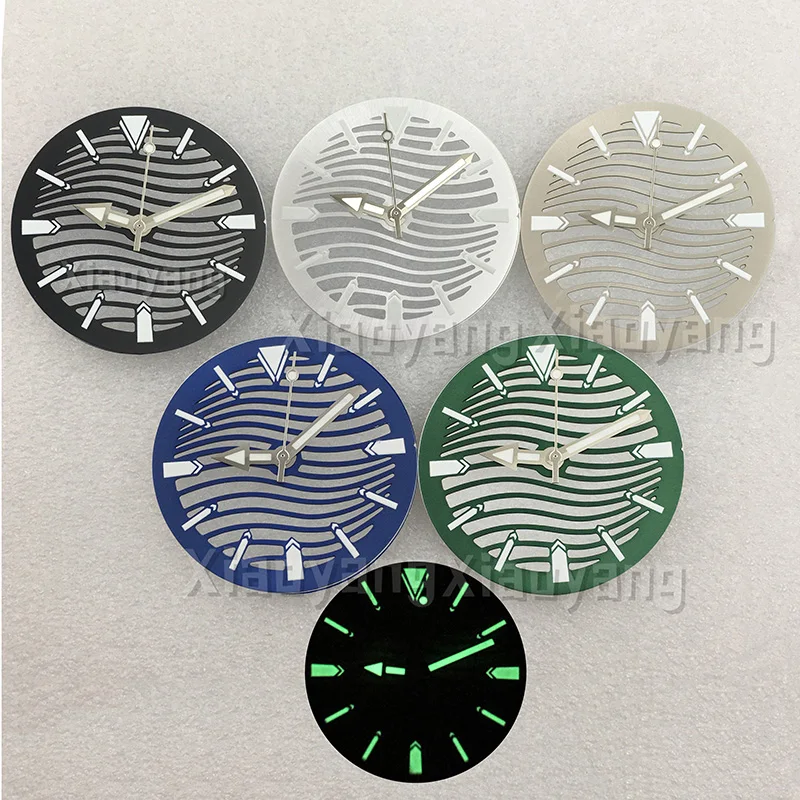 Black Blue Silver Green 29mm Skeleton Watch Dial With Silver Hands and C3 Green Luminous Accents