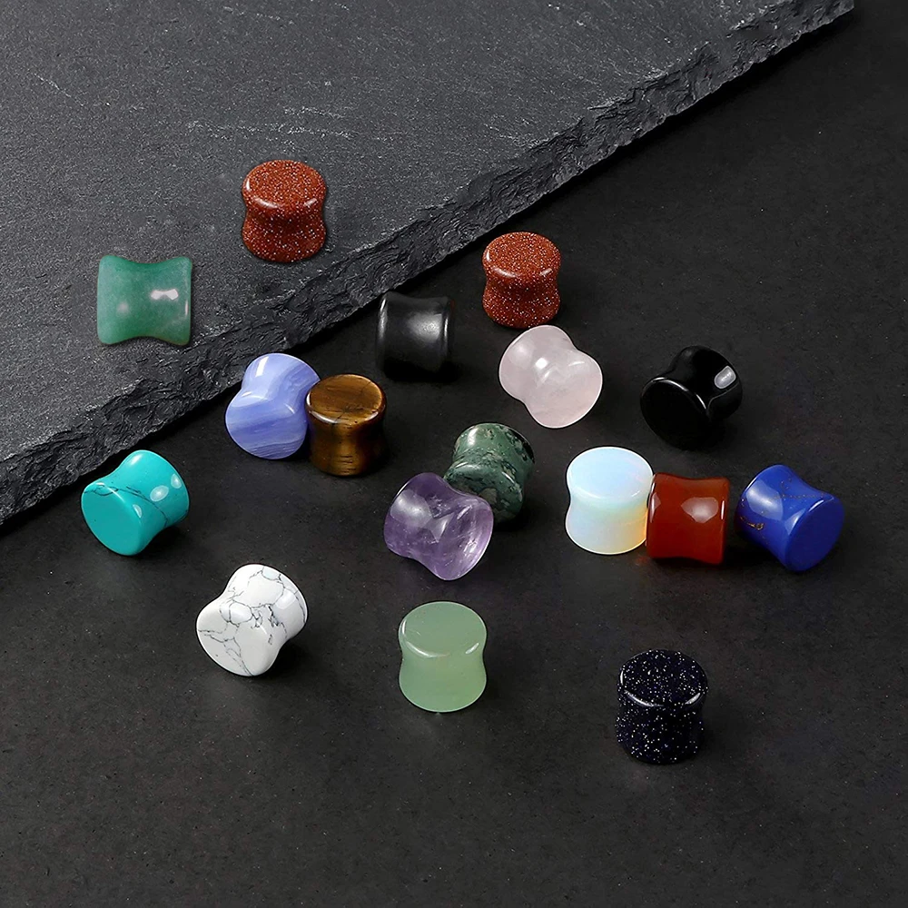 Ear Piercing Jewelry Stone Flesh Ear Plugs Tunnels Double Flare Earrings Gauges Women Men Helix Lobe Labret Stretcher 2pcs