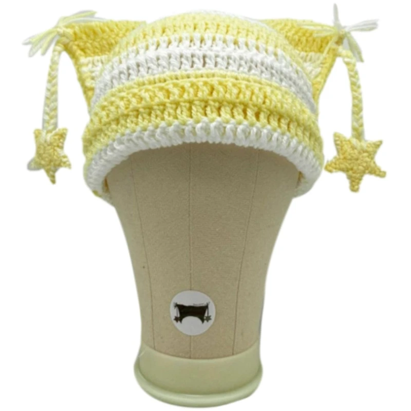Adults Teens Handmade Cat Ear Shape Knitted Hat Fluffy Winter Warmer Cycling Hat 3