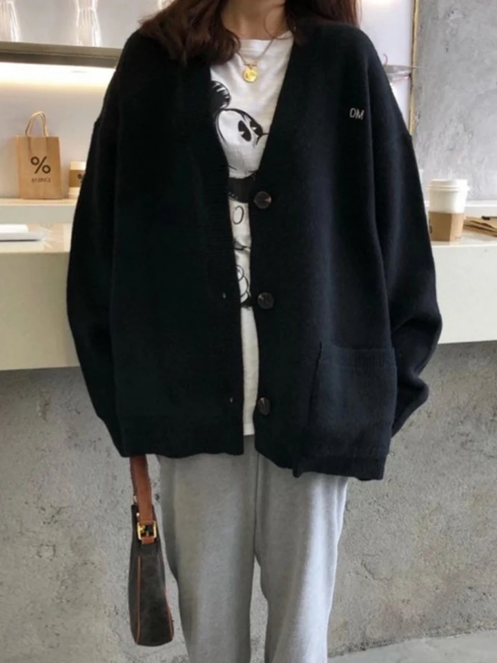 FYHTC Cardigan Donna Corto Manica Lanterna Bottoni Aperto Maglione Manica Lunga Lavorato A Maglia Cappotto Sciolto Autunno Inverno Giacca(Apricot,Small