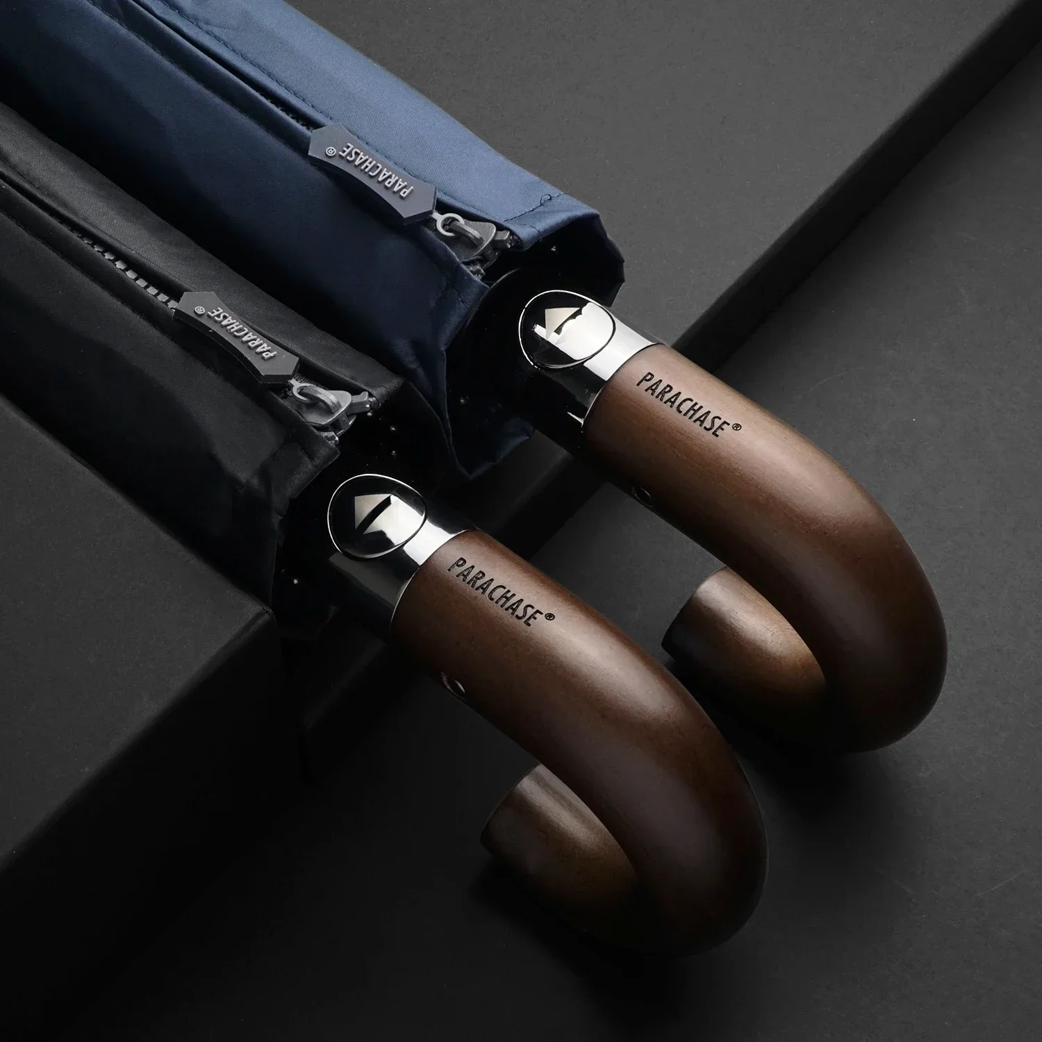Parachase automatic folding umbrella wooden handle UV protection windproof 10 rib compact