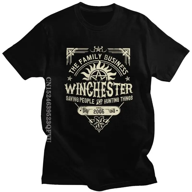 Winchester Brothers Business Tshirts Men Streetwear Men TV Supernatural T Shirt Kawaii Tee Tops Oversized Cotton Tshirt