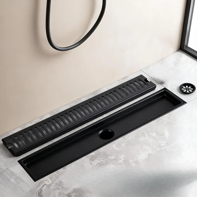 ท่อระบายน้ำห้องอาบน้ำสแตนเลส 304 กว้าง 10 ซม. ยาว 20~60 ซม. ฝาปิดท่อระบายน้ำแบบเส้นตรง 1