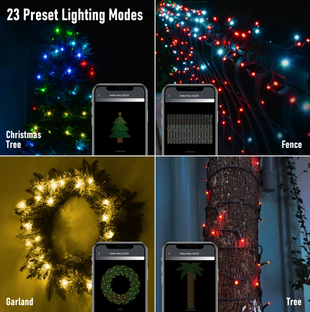 200LED 20M Christmas String Light Festoon Garland Tree Fairy Lights USB Waterproof Xmas Wedding Outdoor Decor 2024