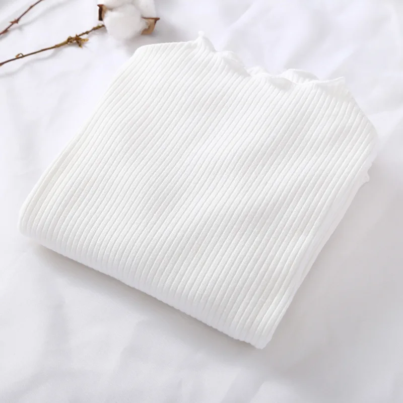 Autumn Girl Baby Floral Dot Long Sleeves Bottoming Shirt Children Ribbed Ruffle Thin T-shirt Kid Cotton Solid Thin Casual Tees 5