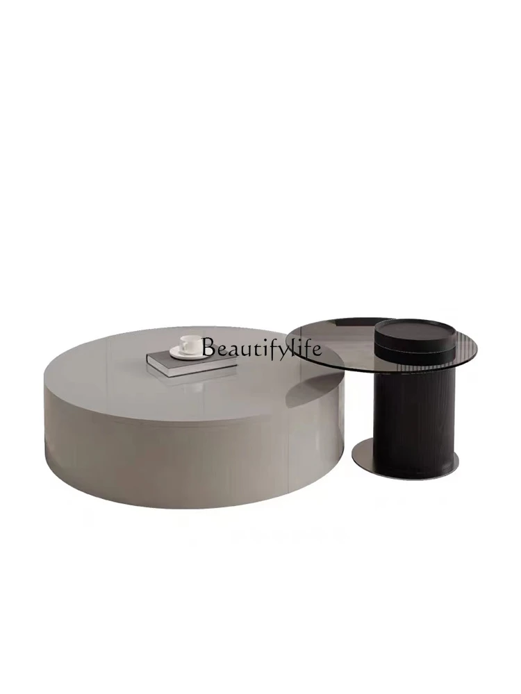 

Modern Minimalist High Sense Glass Side Table Stone Plate round Minimalist Combination