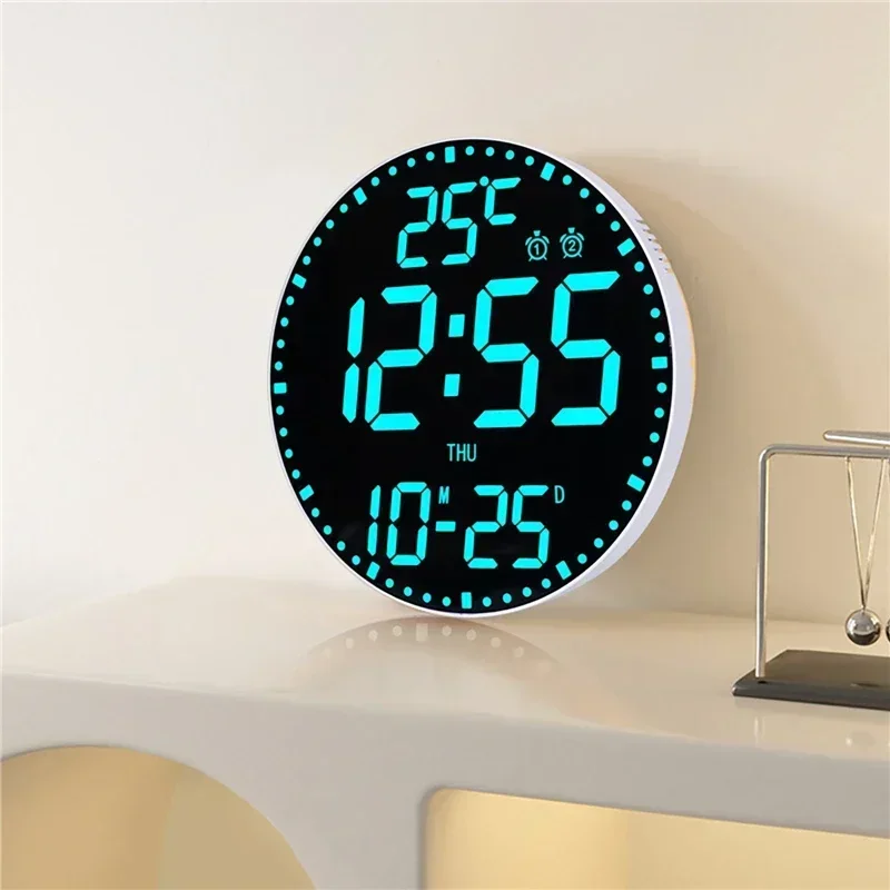 Living Room Creative Colorful Wall Clock RGB Perpetual Calendar Digital Clock Temperature Date Time Week Display LED