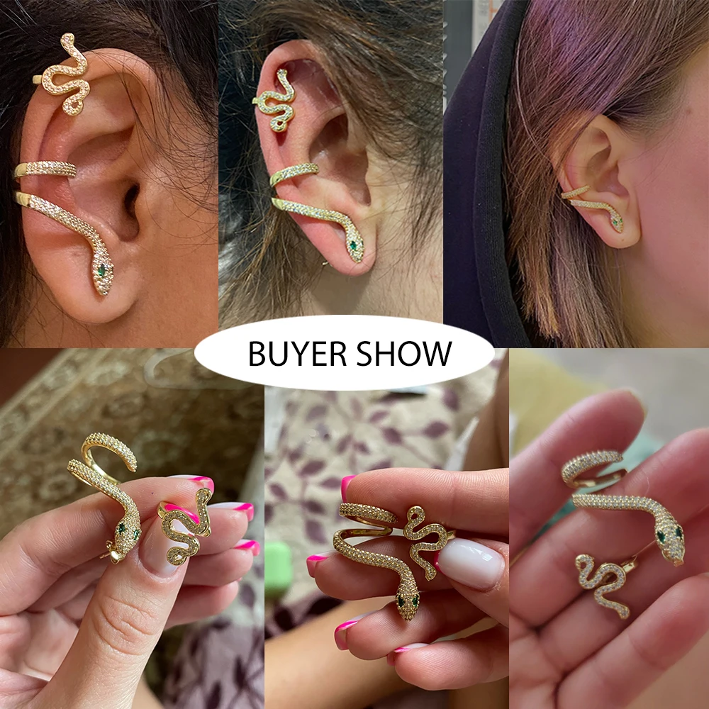 18K Gold Plated Snake Earrings for Women Girls Goth Siliver Statement Earring Ear Cuff Clip Vintage Jewelry Sets Gift
