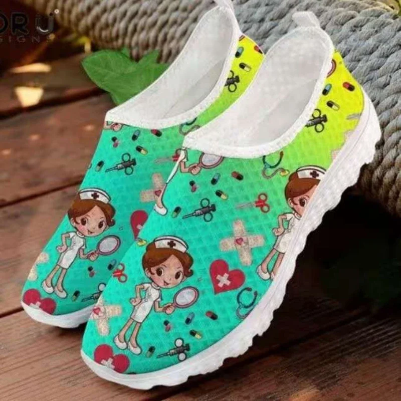 Ladies Loafers Cartoon Nurse Doctor Print Women Sneakers Slip on Light Mesh Casual Shoes Summer Breathable Flats Zapatos women shoes casual shoes women sneakers women flats