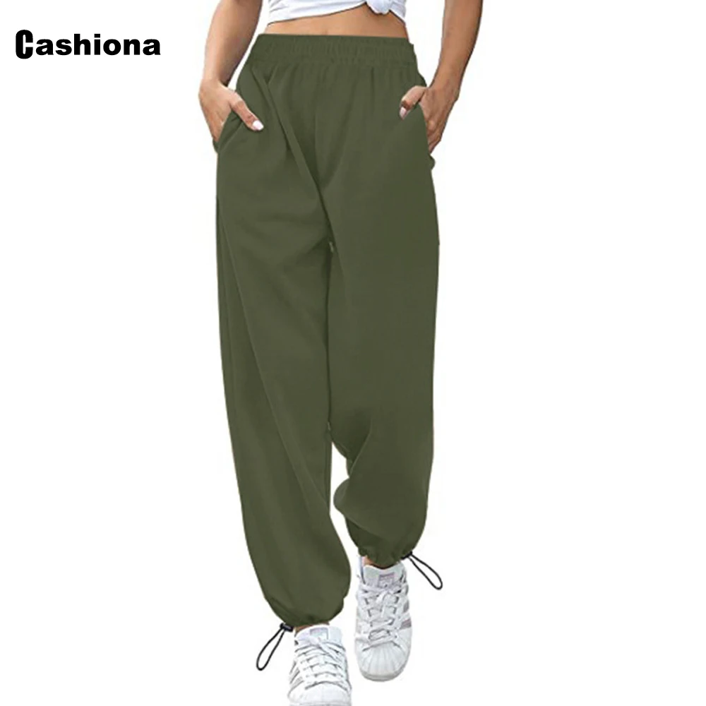 2022 Spring New Fashion Hip Hop Pants Women Loose Elastic Waist Pants High Waist Pants Vintage Stand Pockets Trousers Femme jogger pants Pants & Capris