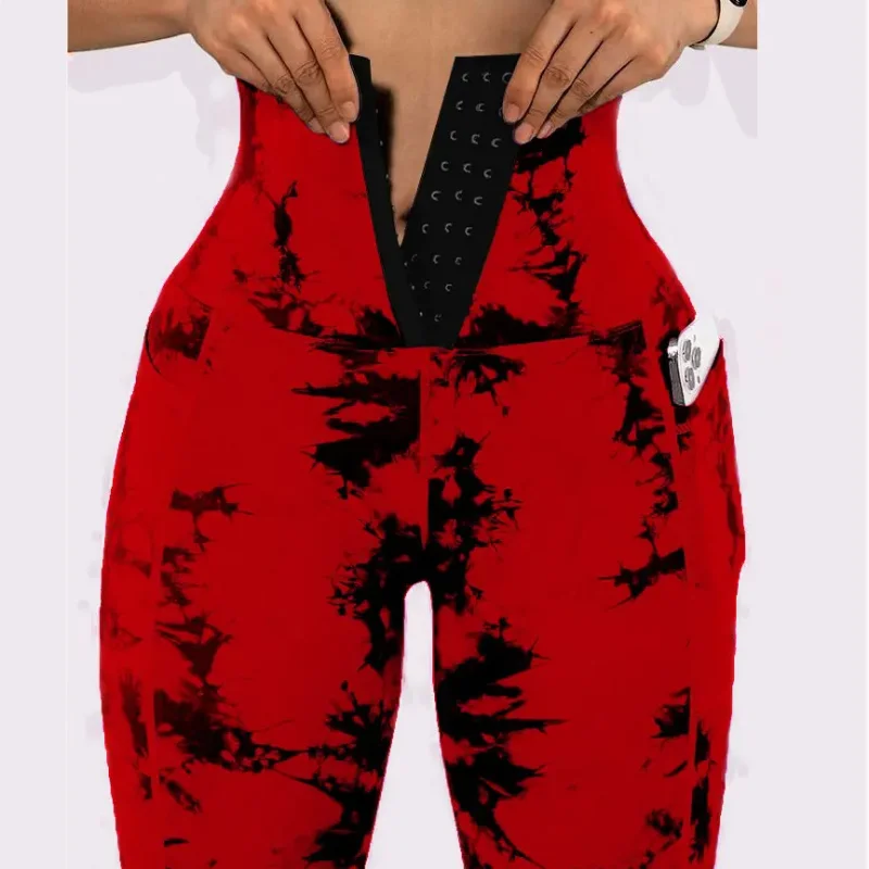 Spring and Fall Yoga Exercise Leggings Fashion Women's Tie-dye Patchwork Pocket Large Size Breathable Tight