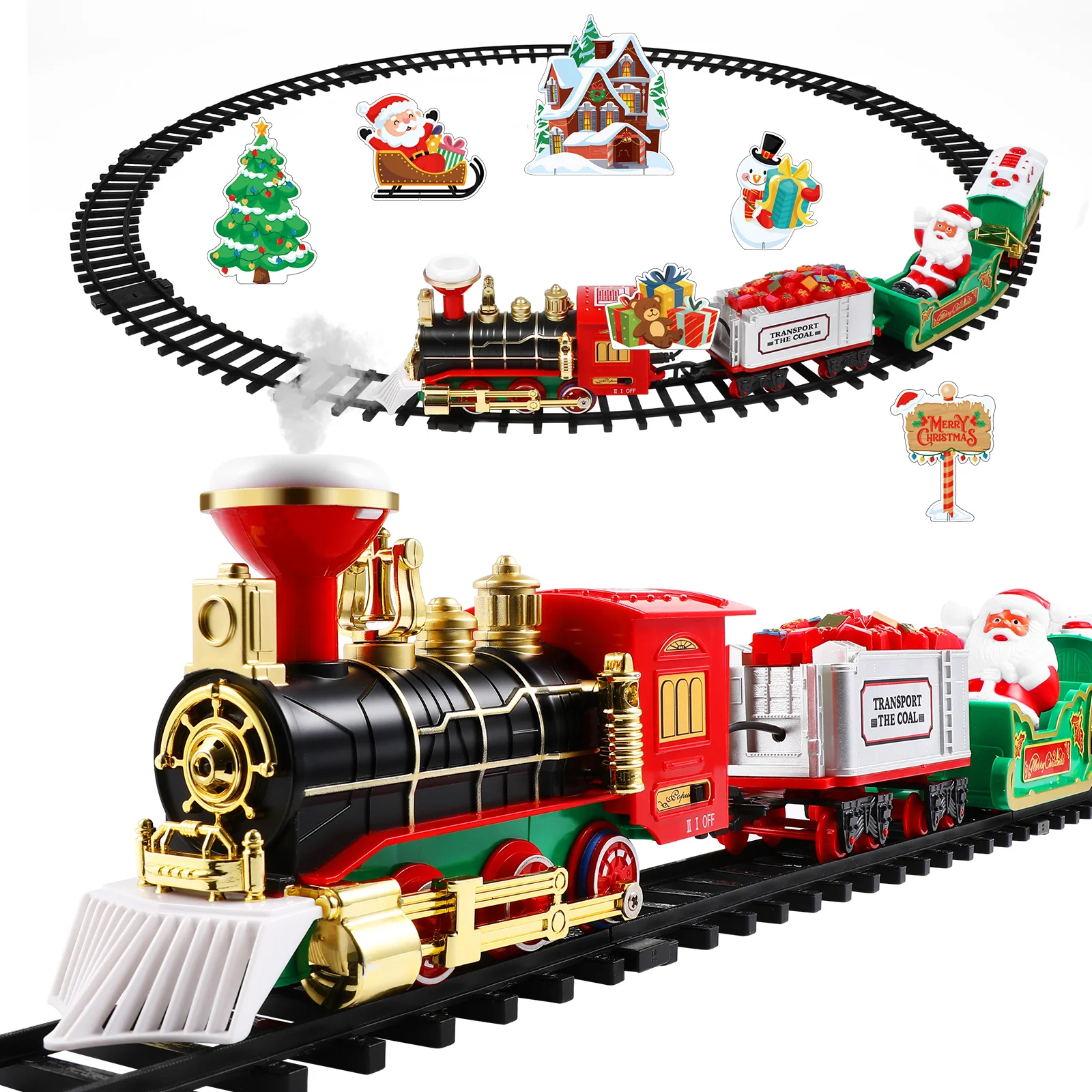 Toyvian Christmas Train Set Electric Train Toy with Sound Light Railway Tracks for Kids Gift Under The Christmas Children's