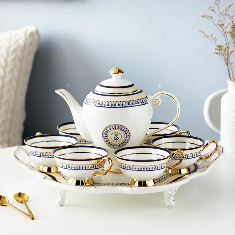 

British afternoon tea set European light luxury coffee cup ceramic flower tea cup household tea kettle with tray