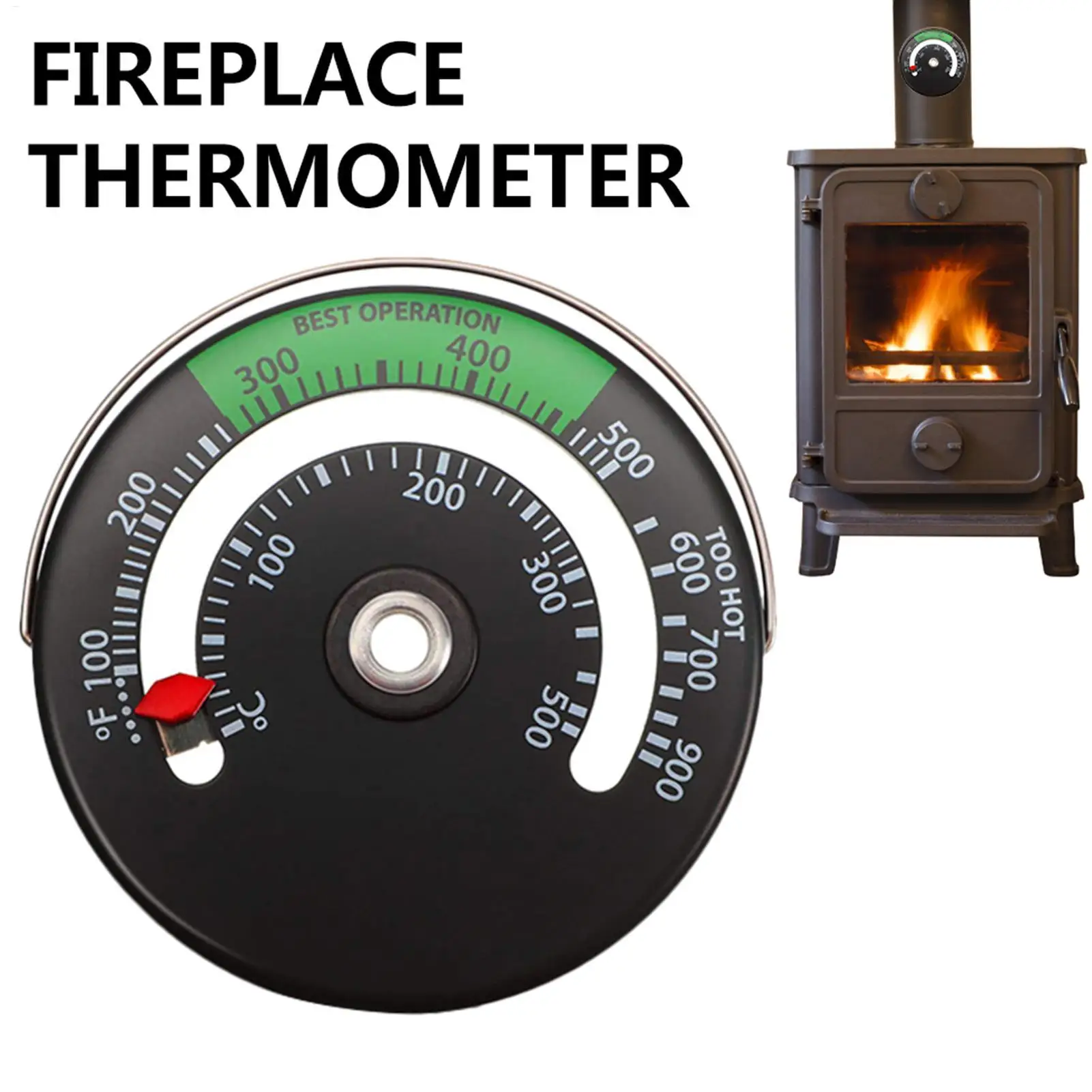 Magnet Fireplace Fan Thermometer Aluminum Alloy Fireplace Thermometer Household Stovepipe Wood Burning Stove Thermometer