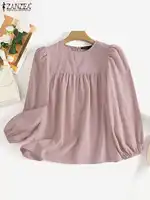 ZANZEA Elegant Solid Blouse Women Long Sleeve O Neck OL Work Shirt Spring Autumn Fashion Tunic Tops Blusas Female Loose Chemise - Image 5