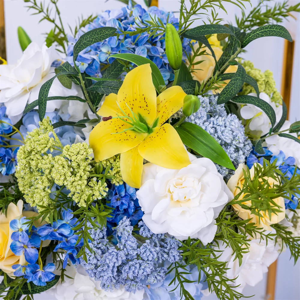 Decoración del hogar serie Azul amarillo, Hortensia, lirio, verde, arreglo  Floral para evento de boda, decoración de fondo, centros de mesa -  AliExpress, image size:1000x1000