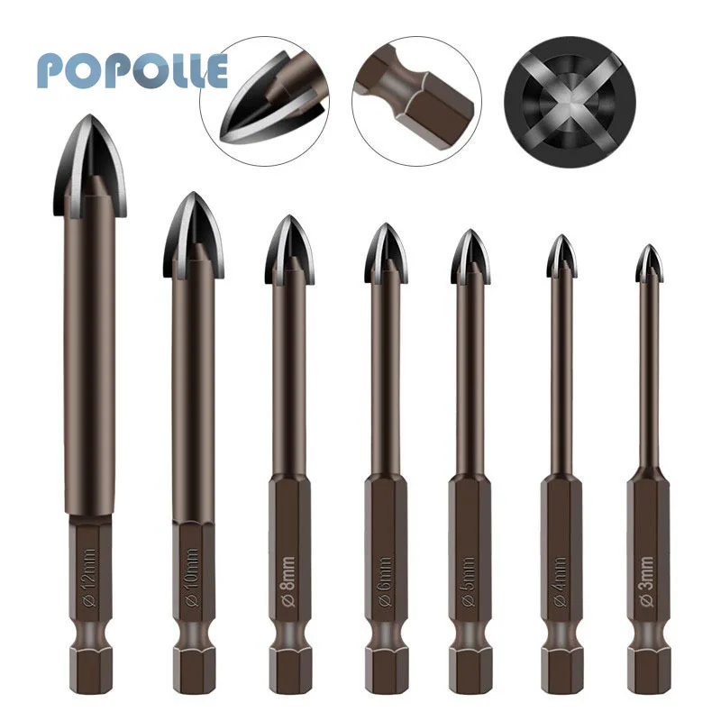 Cross Hexagonal Ceramic Tile Drill Bit, Suitable for Concrete, Glass, Ceramic, Hard Alloy Hole Opener, Brick, Triangle Drill Bit