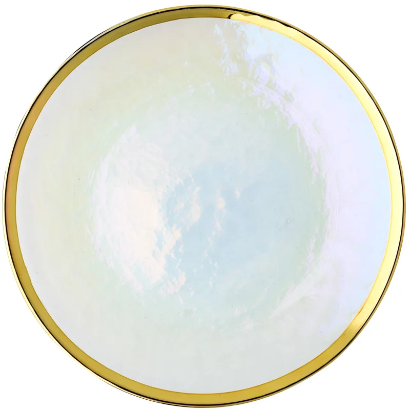 Thick Rainbow Glass Dinner Plates Steak Plate Dishes Salad Fruit Bowl Luxury Gold Inlay Glass Cake Food Plate Tableware