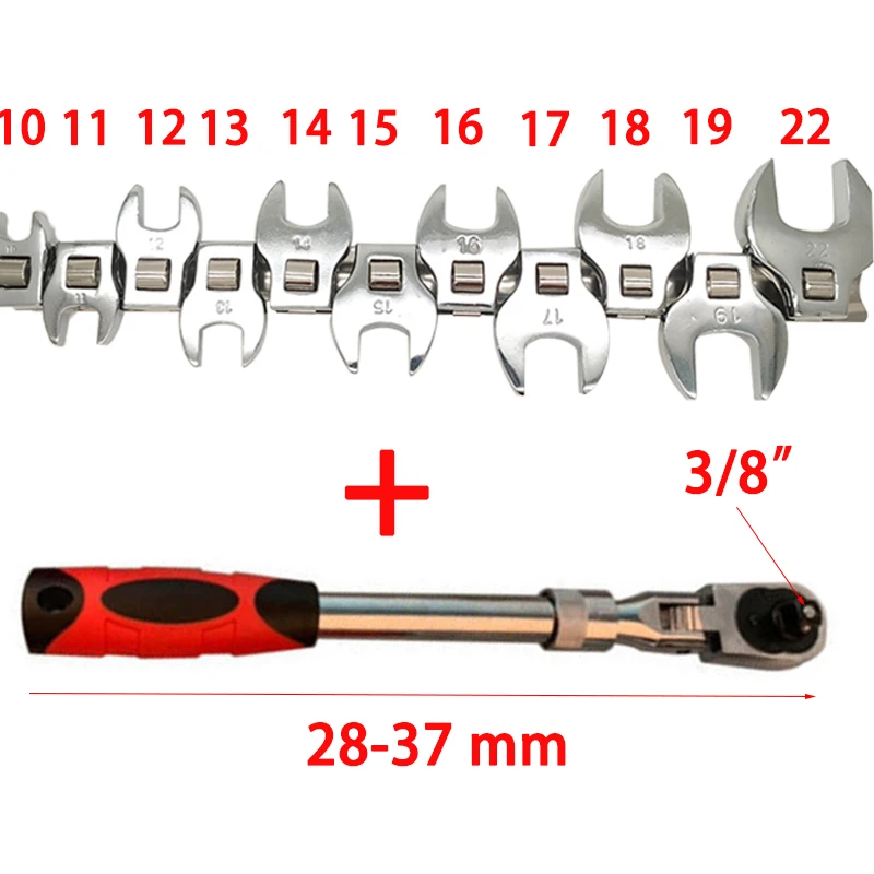 

Telescoping 72 Teeth Socket Spanner Wrenches Keys Set 11pc 3/8" Drive Crowfoot 10-22mm Metric Imperial Wrench Set Ratchet Wrench