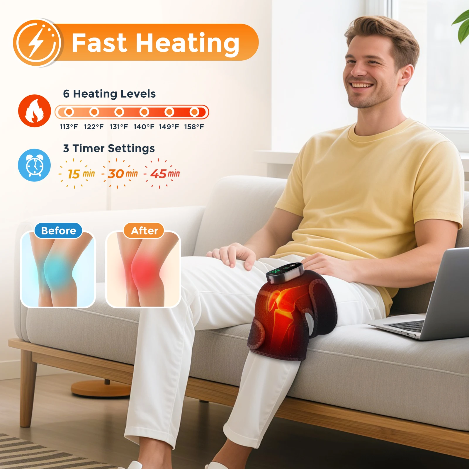 Heating Knee Massage Pad 3-In-1 Shoulder Elbow Wrap Brace Thermal Massager Hot Compress Muscle Relaxation Electric Warm Belts