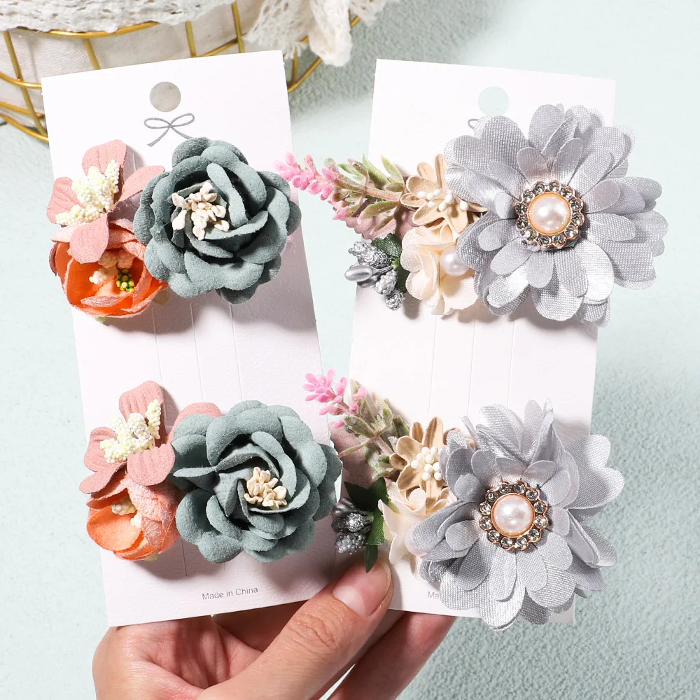 2Pcs Girls Sweet Floral Flower Hair Clips for Kids Hairpins Safety Clips Hair Decorate Headwear Hair Accessories Christmas Gifts