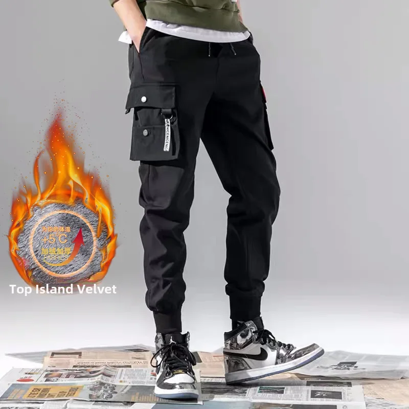 thumbnail image 1 of Pantalones casuales con forro polar para otoño e invierno para hombre, estilo coreano moderno, pantalones cargo holgados, deportivos y cómodos, 1 of 4