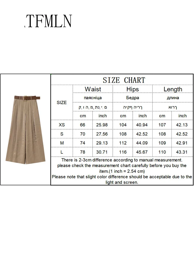 TFMLN Fashion Women Solid Wide Leg Pant With Belt 2025 Summer Chic Causal Zipper Full Trousers Simple Female High Street Pants
