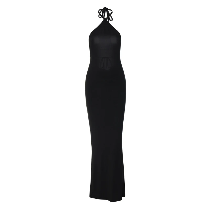 Vestido halter sexy para mujer, de verano, de color liso, sin mangas, con lazo, espalda descubierta, ajustado, estilo Y2K, para fiesta y club nocturno