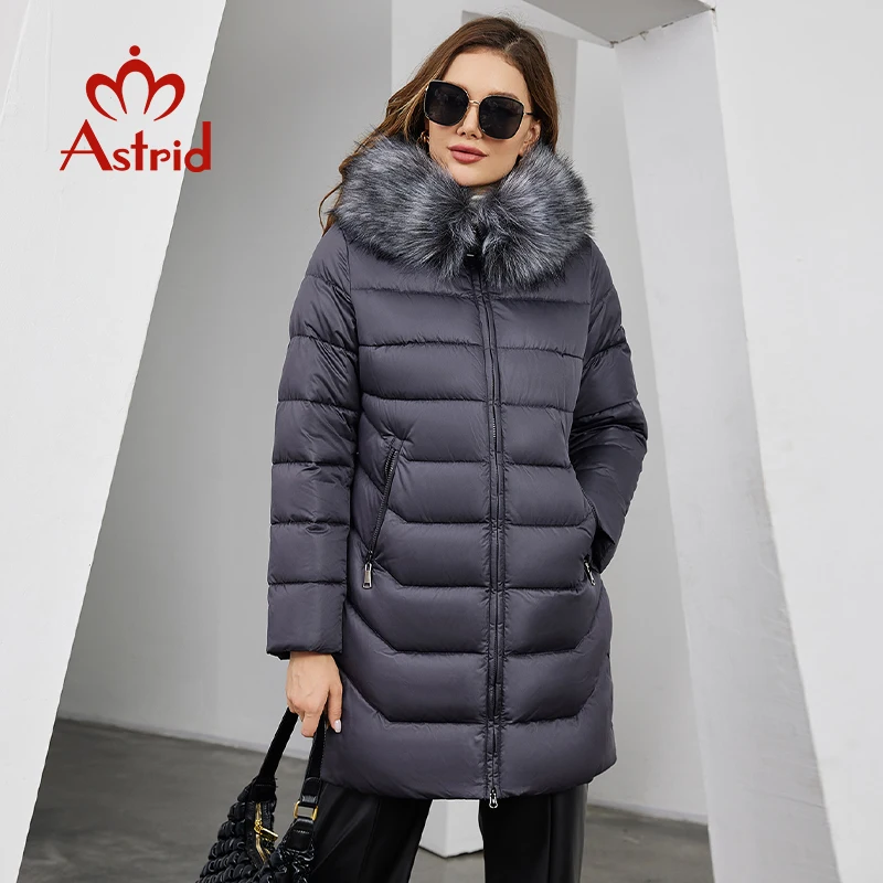 

Astrid Women's Winter Parka Coats with Natural Fur Collar Hooded Belt Long Quilted Jackets Thick Warm Female Padded Overcoat