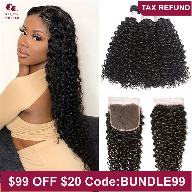 

Beautyforever Cambodian Curly Hair Bundles With Closure Grade 12A 100% Raw Human Hair Weaves Bundles With HD Lace Closure