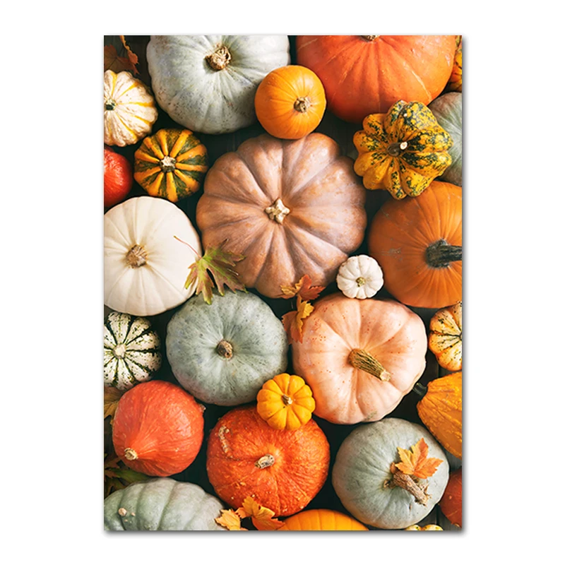 thumbnail image 1 of Póster de pintura en lienzo con decoración de otoño, hojas amarillas, vista otoñal, arte de pared, impresión de calabaza, imagen de Halloween, decoración de sala de estar, 1 of 5