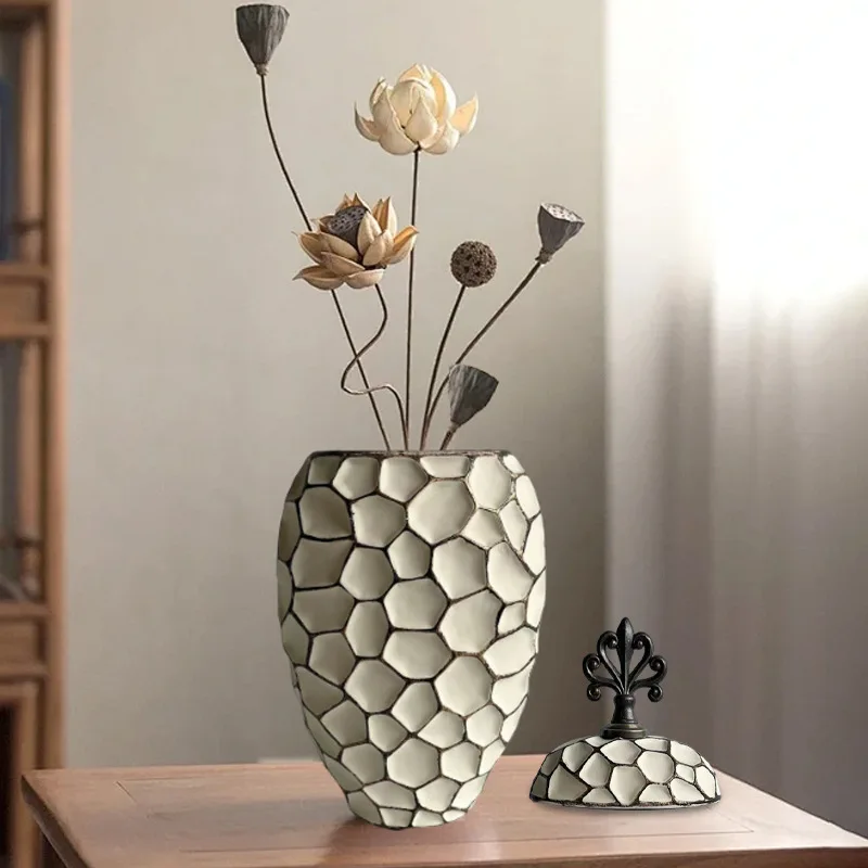 Ceramic Vase Geometric Diamond Check Flower Vase Floral Arrangement Accessories Ginger Jar Ceramic Checkmate Jar Home Decoration 4