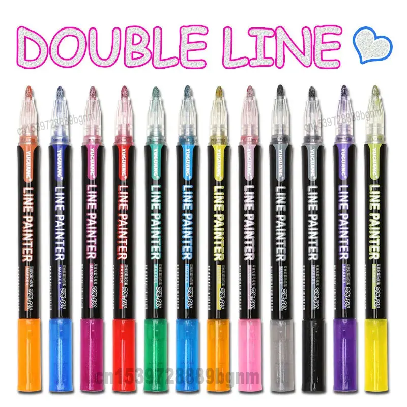 8/12/24/36 Color Double Line Outline Art Marker Pen for DIY Scrapbook Poster Cards Painting Drawing Graffiti Glitter Highlighter