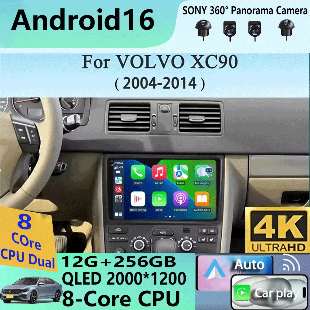 Radio Multimedia para Auto Android 16 para Volvo XC90 2004-2014, Reproductor de Video, Navegación Estéreo GPS Octa Core 2 Din, Cámara 360, WiFi 5G 1