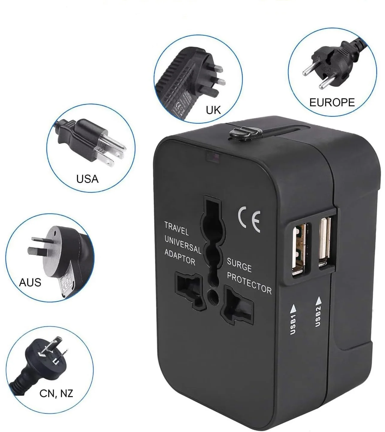 1pc Travel Adapter with 2 USB Charging Ports, Dual USB thumbnail 5