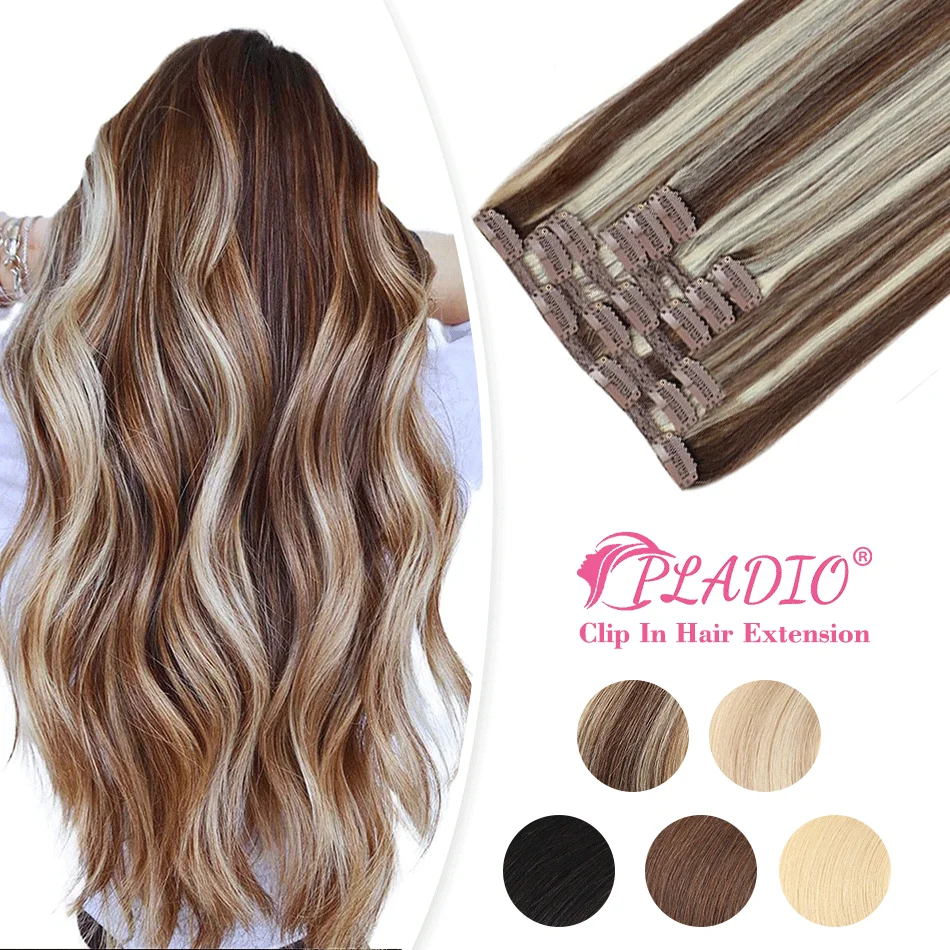 

14"-28" Clip In Human Hair Extensions Straight 100% Remy Human Hair Brown Clip In Hairpiece Full Head Clip On 80G-140G Blonde