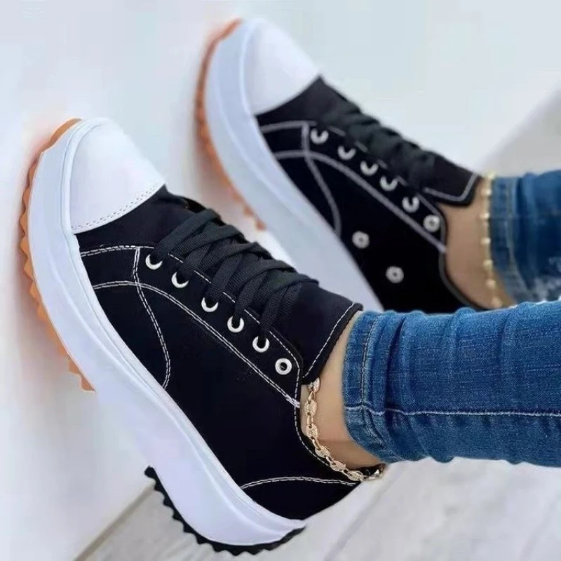 Summer New Women Fashion Casual Shoes Plus Size 42 Woman Platform Canvas Breathable Sport Shoes Female Lace Up Tennis Sneakers 2