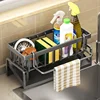Space Saving Kitchen Sink Dish Rack Sponge Holder Water Drain Basket Countertop Storage Organizer for Cleaning Supplies 3