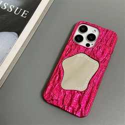 Luxury 3D Rock Pattern Makeup Mirror Rose Phone Case - Solid Shockproof Cover - iPhone 12 Pro Max (Rose)