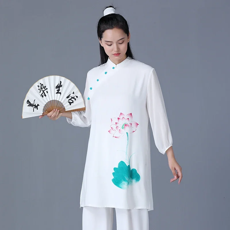 

Tai Chi Clothes Women Wushu Clothes Kung Fu Competition Clothes Martial Art Uniform Wrinkle Free Hand Painted 2022 White