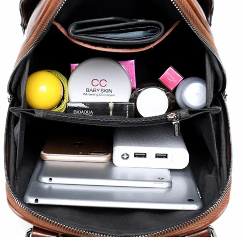 Genuine Leather Women Backpack Oil Wax Cowhide Rucksack