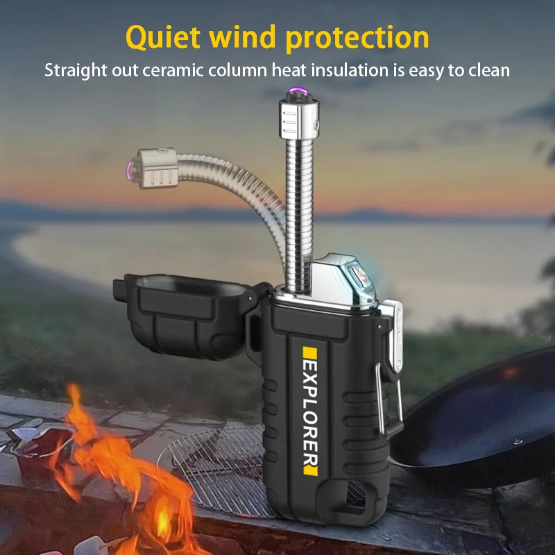 BBQ Lighter Windproof Type-C Rechargeable Portable Waterproof Outdoor Ignitors Retractable Hose Camping Ignition Equipments