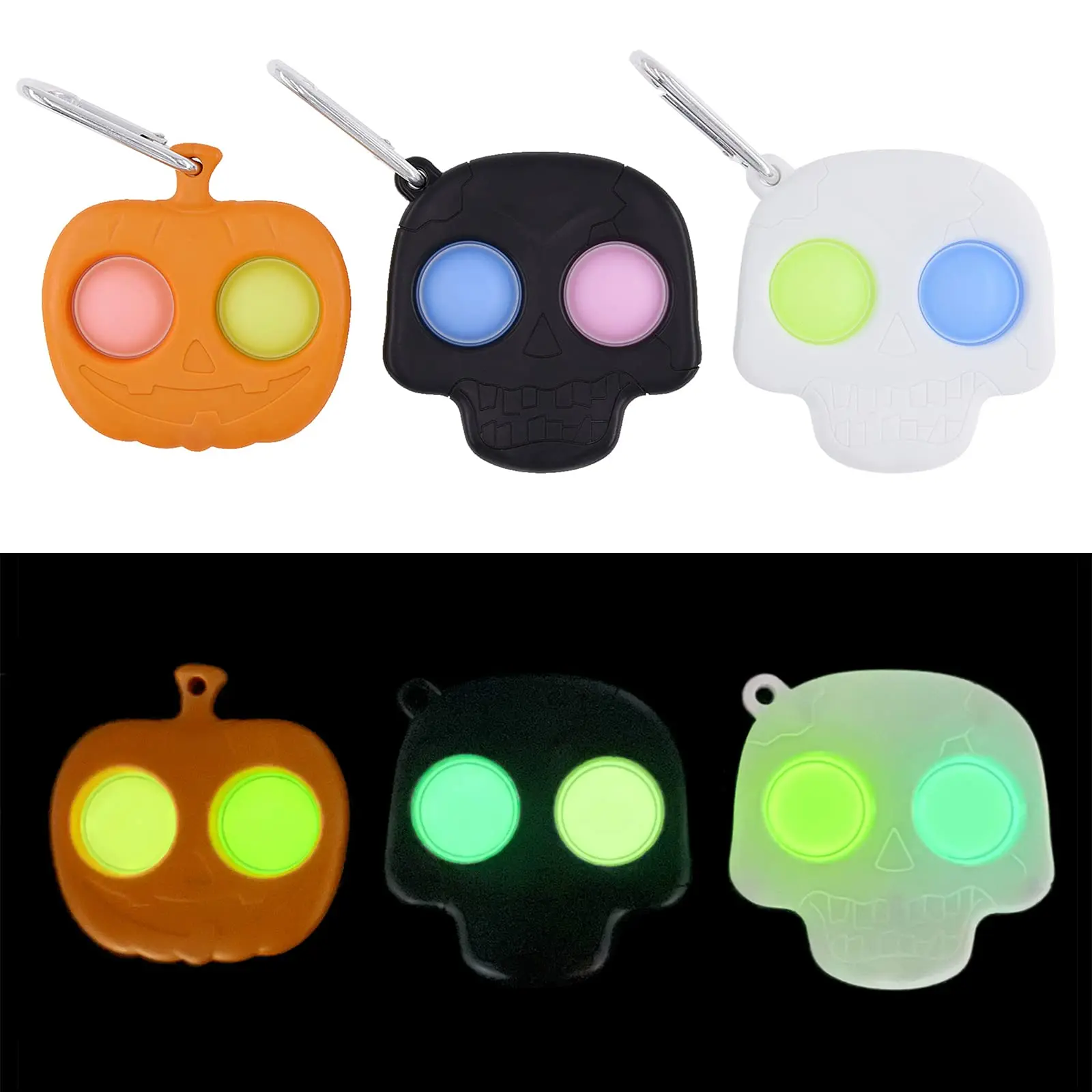 3pack Halloween Glow In The Dark Pop Fidget Toys Pumpkin Skeleton